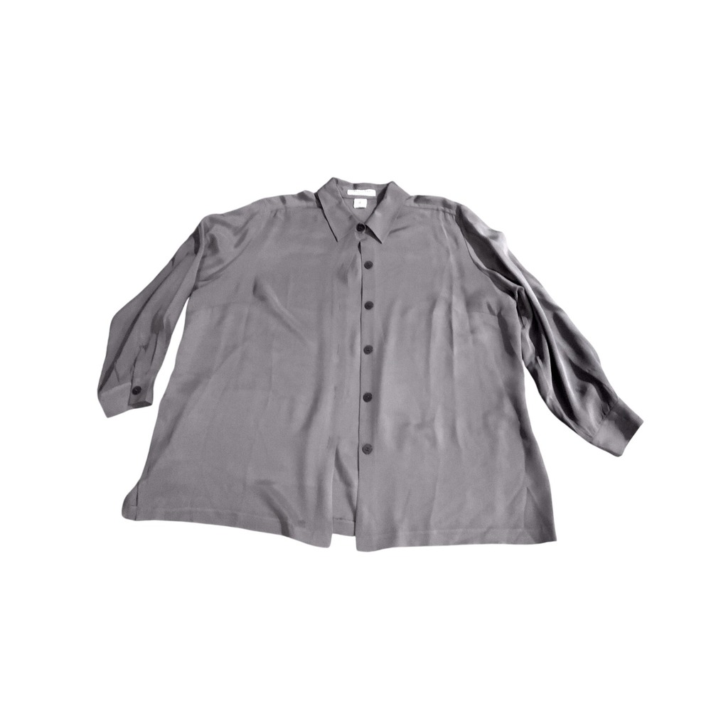 Josephine Chaus Woman Gray Long Sleeve Button Down Blouse Top Plus Size 20